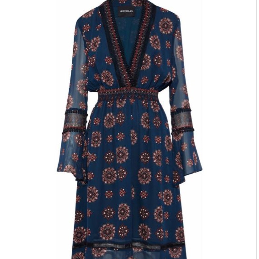 NICHOLAS Marrakech Silk Long Sleeve Midi Dress